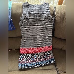 Mario Serrani Italy Sleeveless Shift Dress sz 14 Geometric Black White Coral NEW